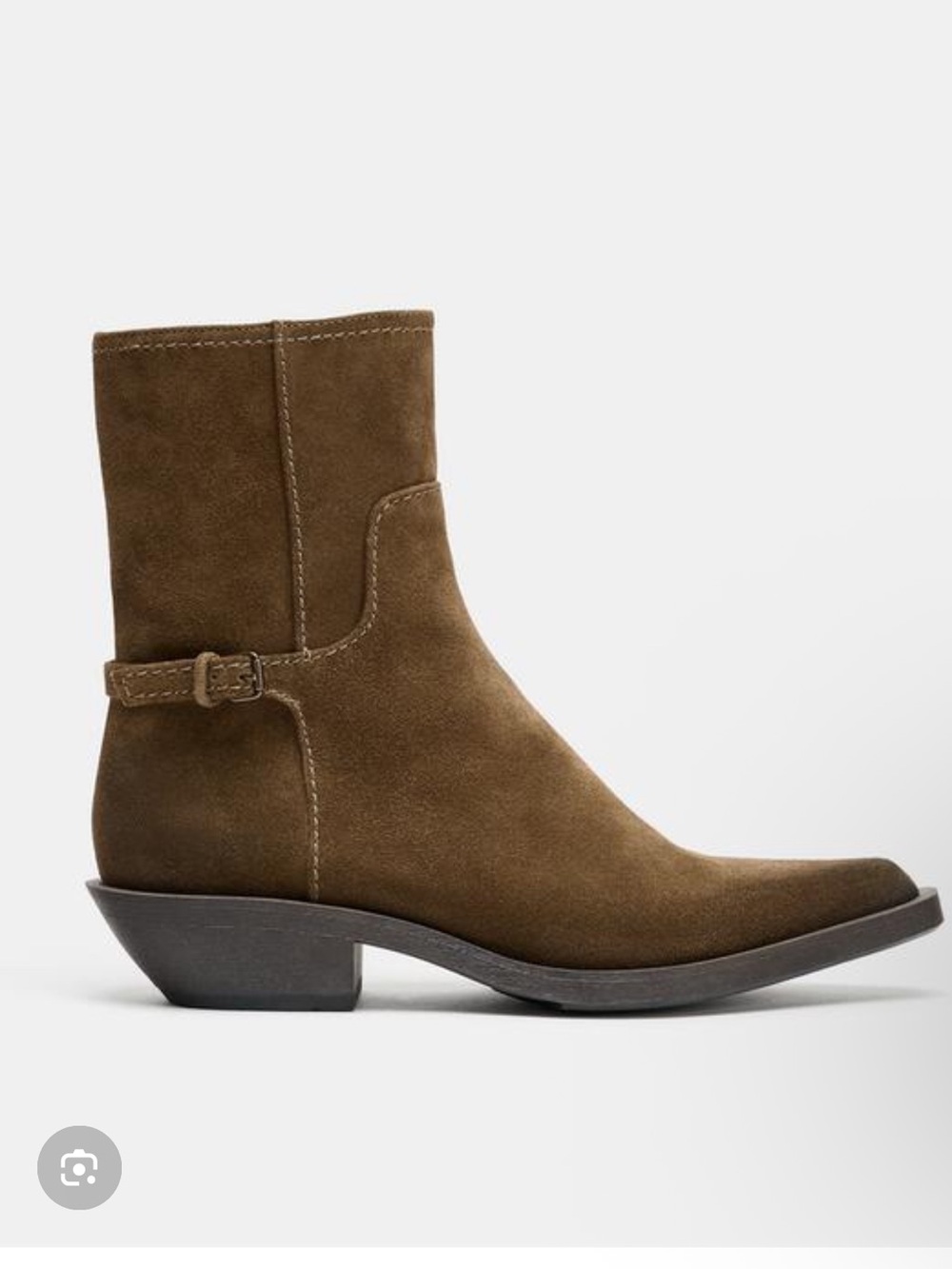 ZARA Olive-Brown Suede Ankle Booties with Buckle Detail